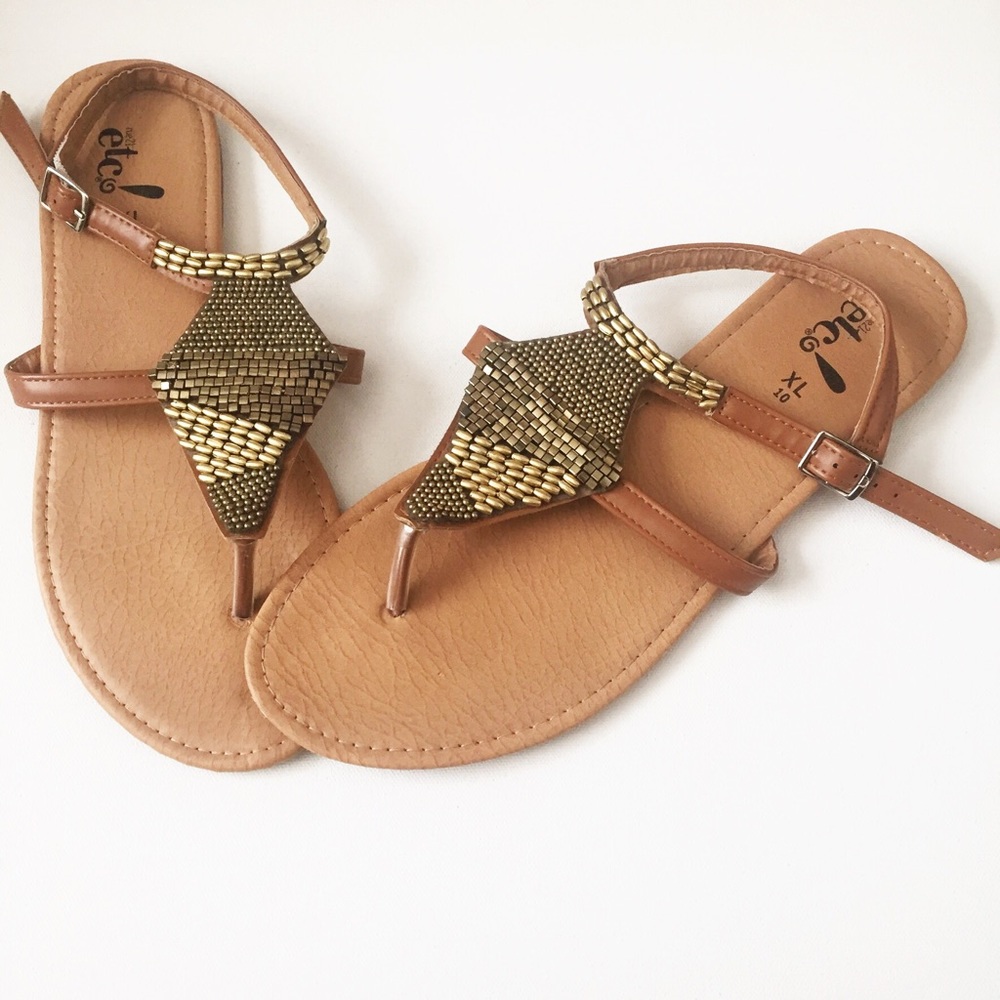 Caramel & Gold Beaded Sandals